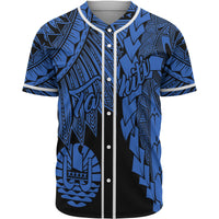 Tahiti Polynesian Baseball Shirt - Tribal Wave Tattoo Blue Unisex Blue - Polynesian Pride