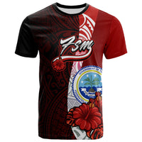 Federated States of Micronesia T Shirt Coat of Arm With Hibiscus Unisex Red - Polynesian Pride