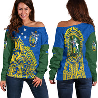 Solomon Islands Independence Anniversary 44th Years Women Off Shoulder Sweater - LT12 Women Off Shoulder Sweater Blue - Polynesian Pride