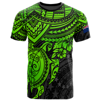 Cook Islands Polynesian T Shirt Cook Islands Flag Green Turtle Hibiscus Unisex Green - Polynesian Pride