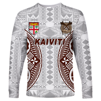 (Custom Personalised) Fiji Kaiviti Tapa Pattern Long Sleeve Shirt - LT12 Unisex White - Polynesian Pride