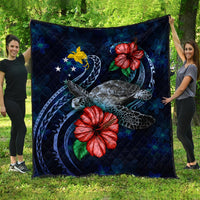 Papua New Guinea Polynesian Premium Quilt - Blue Turtle Hibiscus Blue - Polynesian Pride