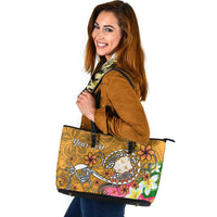 Fiji Custom Personalised Large Leather Tote Bag - Turtle Plumeria (Gold) - Polynesian Pride