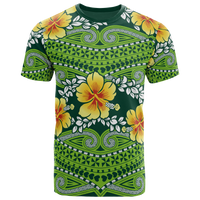 Polynesian All Over T Shirt Polynesian Hibiscus Pattern Unisex Green - Polynesian Pride