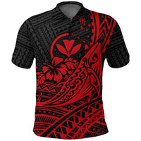 Hawaii Humpback Whale With Hibiscus Tribal Red Polo Shirt LT12 Unisex Red - Polynesian Pride