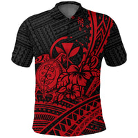 Hawaii Turtle With Hibiscus Tribal Red Polo Shirt LT12 Unisex Red - Polynesian Pride