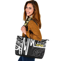 Hawaii Leather Tote Bag - Kanaka Maoli With Polynesian Pattern In Heartbeat Style (Black,White) White - Polynesian Pride
