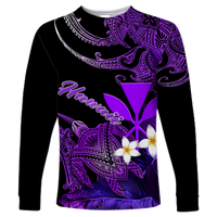 Hawaii Turtle With Plumeria Leaf Purple Long Sleeve Shirt - LT12 Unisex Black - Polynesian Pride
