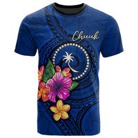 Chuuk Micronesia T Shirt Floral With Seal Blue Unisex Blue - Polynesian Pride