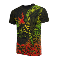 Hawaii T Shirt Polynesian Humpback Whale Hibiscus Unisex BLACK - Polynesian Pride