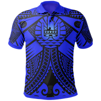 Tahiti Polo Shirt Blue Seal with Polynesian Tattoo Unisex Blue - Polynesian Pride