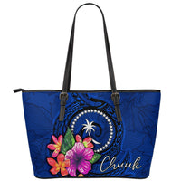 Chuuk Micronesia Leather Tote Bag - Floral With Seal Blue Blue - Polynesian Pride