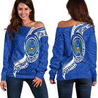 Pohnpei Women Off Shoulder Sweater - Micronesia Pride Blue - LT12 Blue - Polynesian Pride