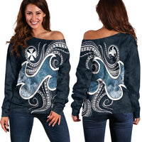 Wallis and Futuna Polynesian Women's Off Shoulder Sweater - Ocean Style Blue - Polynesian Pride
