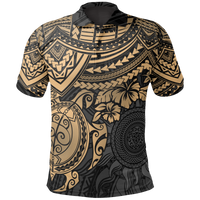 Polo Shirt Polynesian Golden Turtle Hibiscus Unisex Golden - Polynesian Pride
