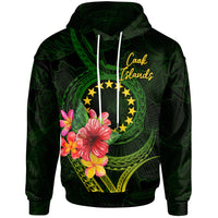 Cook Islands Polynesian Hoodie Floral With Seal Flag Color Unisex Green - Polynesian Pride