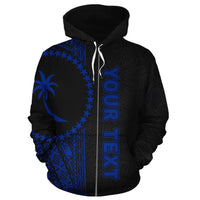 Chuuk Polynesian Custom Zip up Hoodie Blue Line - Polynesian Pride
