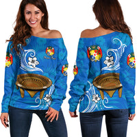 (Custom Personalised) Tonga Kumete Kava Bowl Sila Vibes - Blue Off Shoulder Sweater LT8 Women Blue - Polynesian Pride