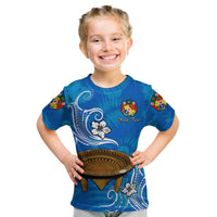(Custom Personalised) Tonga Kumete Kava Bowl Sila Vibes - Blue Kid T Shirt LT8 Youth XL Size14 - Polynesian Pride