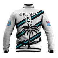 (Custom Text And Number) Fiji Rugby Tapa Pattern Fijian 7s White Baseball Jacket LT14 - Polynesian Pride