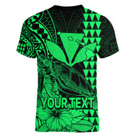 (Custom Personalised) Kakau Polynesian Tribal Hawaiian Turtle with Kanaka Maoli Green Women V Neck T Shirt LT9 - Polynesian Pride