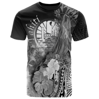 Tahiti T Shirt Humpback Whale with Tropical Flowers (White) Unisex Art - Polynesian Pride