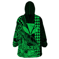 (Custom Personalised) Kakau Polynesian Tribal Hawaiian Turtle with Kanaka Maoli Green Wearable Blanket Hoodie LT9 - Polynesian Pride