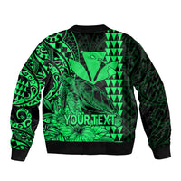 (Custom Personalised) Kakau Polynesian Tribal Hawaiian Turtle with Kanaka Maoli Green Sleeve Zip Bomber Jacket LT9 - Polynesian Pride