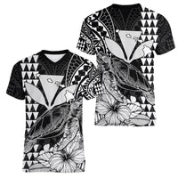 Kakau Polynesian Tribal Hawaiian Turtle with Kanaka Maoli Black Women V Neck T Shirt LT9 Female Black - Polynesian Pride