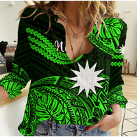 (Custom Personalised) Nauru Polynesian Hibiscus Naoero Green Women Casual Shirt LT14 Female Green - Polynesian Pride