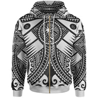 Chuuk Zip up Hoodie White Seal with Polynesian Tattoo Unisex White - Polynesian Pride