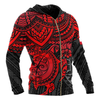 Tahiti Polynesian Hoodie (Zip up) Red Turtle - Polynesian Pride