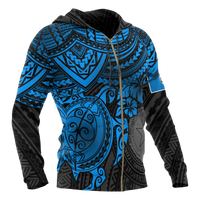 Northern Mariana Islands Polynesian Hoodie (Zip up) Blue Turtle - Polynesian Pride