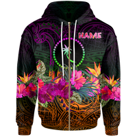 Chuuk Custom Zip up Hoodie Summer Hibiscus Unisex Reggae - Polynesian Pride