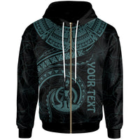 Vanuatu Polynesian Custom Zip up Hoodie Vanuatu Waves (Turquoise) Unisex Turquoise - Polynesian Pride