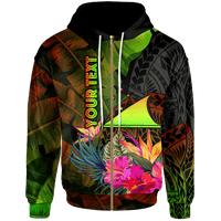 Tokelau Polynesian Custom Zip up Hoodie Hibiscus and Banana Leaves Unisex Reggae - Polynesian Pride