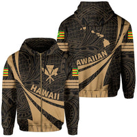 Kanaka Polynesian Zipper Hoodie Gold Doma Style Unisex Gold - Polynesian Pride