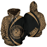 Hawaii Polynesian Zip up Hoodie Golden Circle Style Unisex Gold - Polynesian Pride