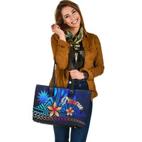 Nauru Large Leather Tote Bag - Vintage Tribal Mountain - Polynesian Pride