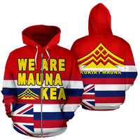 Hawaii Ziper Hoodie Flag Mauna Kea Unisex Red - Polynesian Pride