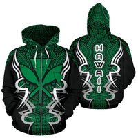 Kanaka Map Zip up Hoodie Green Armor Style Unisex Art - Polynesian Pride