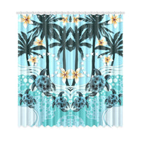 Cook Islands Window Curtain - Blue Turtle Hibiscus One Size cook Window Curtain 50"x108"(Two Piece) Blue - Polynesian Pride