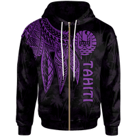 Tahiti Zip up Hoodie Polynesian Wings (Purple) Unisex Blue - Polynesian Pride