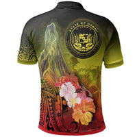 Polynesian Hawaii Custom Polo Shirt Humpback Whale with Tropical Flowers (Yellow) - Polynesian Pride