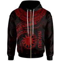 Nauru Polynesian Zip up Hoodie Nauru Waves (Red) Unisex Red - Polynesian Pride