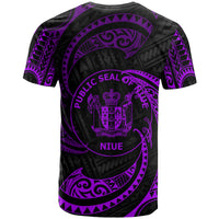 Niue Polynesian All Over T Shirt Purple Tribal Wave - Polynesian Pride