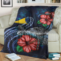 Tokelau Polynesian Premium Blanket - Blue Turtle Hibiscus - Polynesian Pride