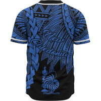 New Caledonia Polynesian Baseball Shirt - Tribal Wave Tattoo Blue - Polynesian Pride
