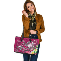 Fiji Custom Personalised Large Leather Tote Bag - Turtle Plumeria (Pink) - Polynesian Pride