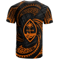 Guam Polynesian Custom T Shirt Orange Tribal Wave - Polynesian Pride